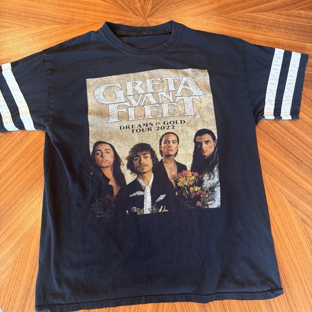 Greta Van Fleet Dreams In Gold Tour 2022 Short Sleeve Ringer Medium Black‎